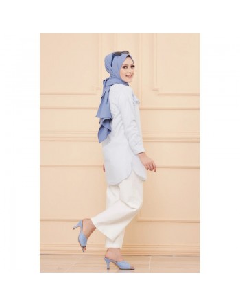 Tunique à froufrous pour femme - Rayures couleur bleu clair 