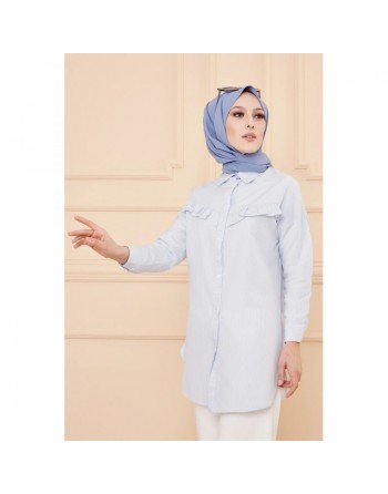 Tunique à froufrous pour femme - Rayures couleur bleu clair 