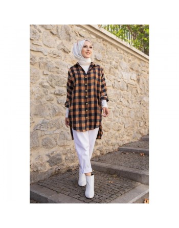 Chemise - Tunique à carreaux (Vêtement pudique pour femme) - Couleur bronze 
