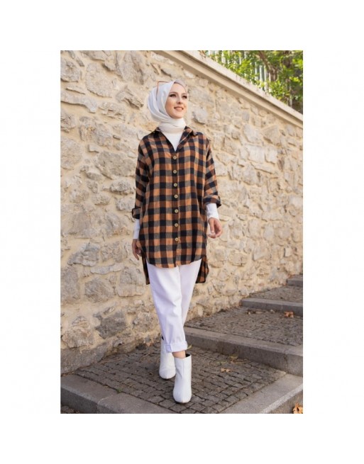 Chemise - Tunique à carreaux (Vêtement pudique pour femme) - Couleur bronze Chemise - Tunique à carreaux (Vêtement pudique pour femme) - Couleur bronze