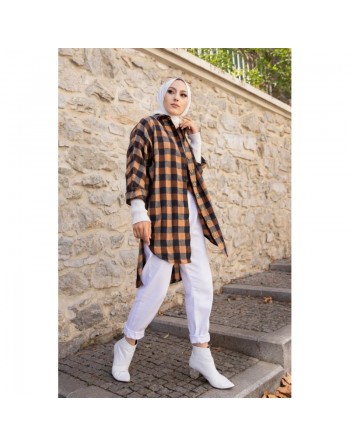 Chemise - Tunique à carreaux (Vêtement pudique pour femme) - Couleur bronze 