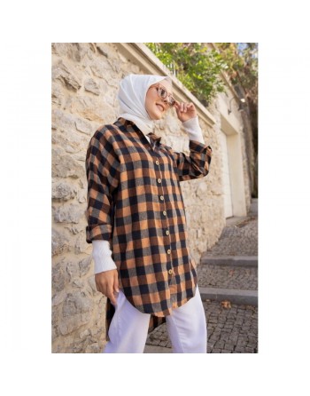 Chemise - Tunique à carreaux (Vêtement pudique pour femme) - Couleur bronze 