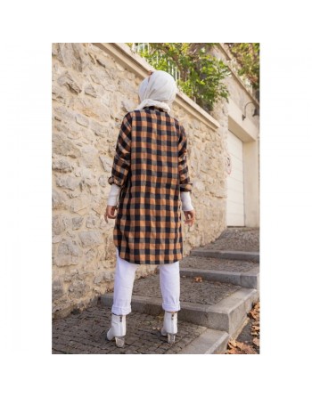 Chemise - Tunique à carreaux (Vêtement pudique pour femme) - Couleur bronze 