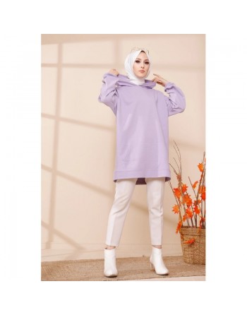 Sweat ample à capuche pour femme imprimé au dos "I am where are you?" (Tunique décontractée pour Hijab) - Couleur lilas 