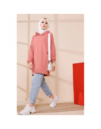 Sweat ample à capuche pour femme imprimé au dos "I am where are you?" (Tunique décontractée pour Hijab) - Couleur rose 