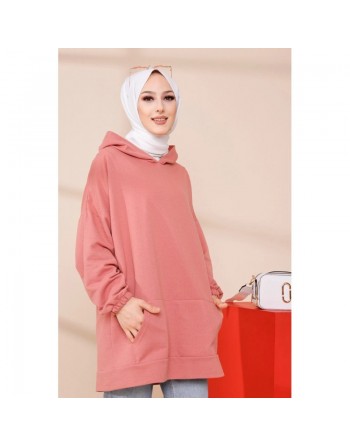 Sweat ample à capuche pour femme imprimé au dos "I am where are you?" (Tunique décontractée pour Hijab) - Couleur rose 