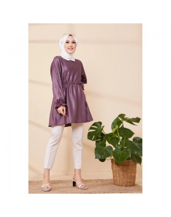 Tunique en skaï (simili cuir) pour femme (Vêtement chic pour hijab) - Couleur prune 