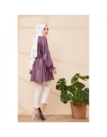 Tunique en skaï (simili cuir) pour femme (Vêtement chic pour hijab) - Couleur prune 