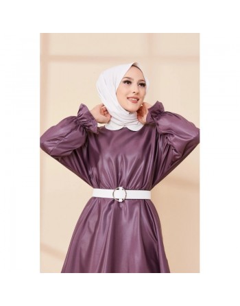 Tunique en skaï (simili cuir) pour femme (Vêtement chic pour hijab) - Couleur prune 