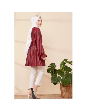 Tunique en skaï (simili cuir) pour femme (Vêtement chic et moderne pour hijab) - Couleur Bordeaux 
