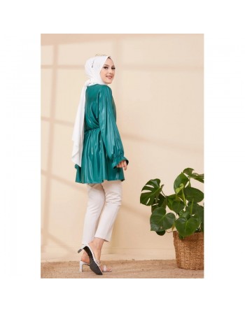 Tunique en skaï (simili cuir) pour femme (Tenue chic et moderne pour hijab) - Couleur vert émeraude 