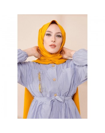 Tunique à rayures avec ceinture pour femme (Modest Fashion & Hijab) - Couleur bleu clair 