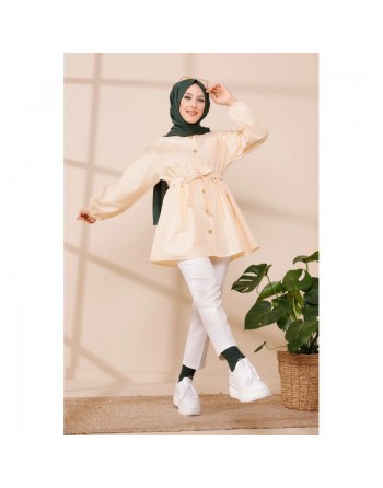 Tunique à rayures avec ceinture pour femme (Boutique Hijeb livraison en France) - Couleur jaune 