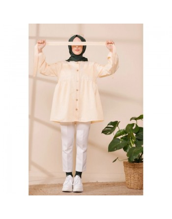 Tunique à rayures avec ceinture pour femme (Boutique Hijeb livraison en France) - Couleur jaune 