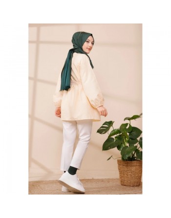 Tunique à rayures avec ceinture pour femme (Boutique Hijeb livraison en France) - Couleur jaune 
