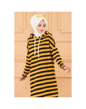 Tunique longue à rayures avec capuche (Tenue décontractée et sport pour hijab) - Couleur moutarde 