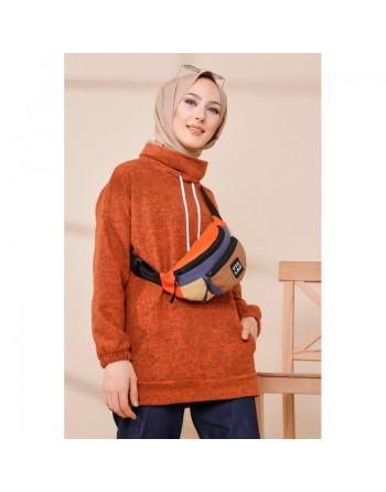 Sweat à capuche pour femme - Couleur brique 