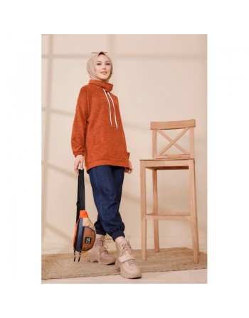 Sweat à capuche pour femme - Couleur brique 