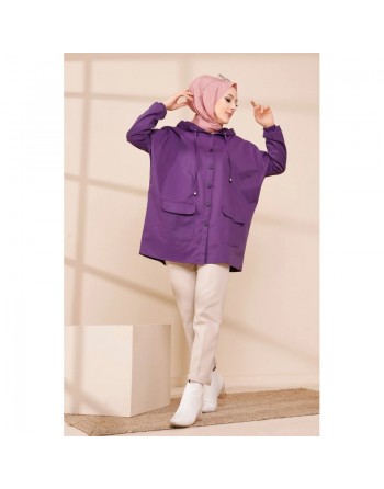 Trench ample - Parka léger pour femme (Vêtement Hijab - Toutes Saisons) - Couleur prune 