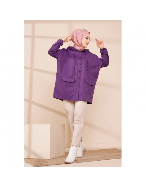 Trench ample - Parka léger pour femme (Vêtement Hijab - Toutes Saisons) - Couleur prune Trench ample - Parka léger pour femme (Vêtement Hijab - Toutes Saisons) - Couleur prune