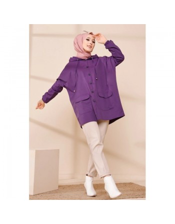 Trench ample - Parka léger pour femme (Vêtement Hijab - Toutes Saisons) - Couleur prune 