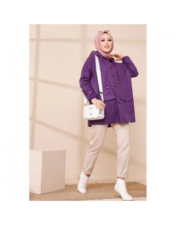 Trench ample - Parka léger pour femme (Vêtement Hijab - Toutes Saisons) - Couleur prune 