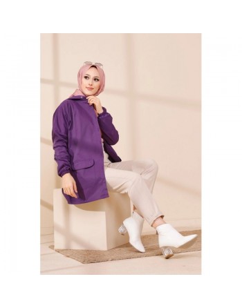 Trench ample - Parka léger pour femme (Vêtement Hijab - Toutes Saisons) - Couleur prune 