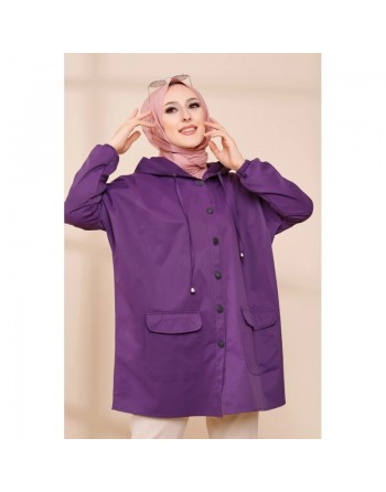 Trench ample - Parka léger pour femme (Vêtement Hijab - Toutes Saisons) - Couleur prune 