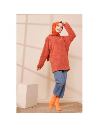 Sweat femme avec capuche brodé "Champion" (Collection Automne Hiver) - Couleur brique 