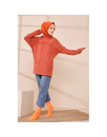 Sweat femme avec capuche brodé "Champion" (Collection Automne Hiver) - Couleur brique 