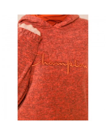Sweat femme avec capuche brodé "Champion" (Collection Automne Hiver) - Couleur brique 