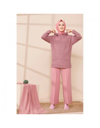 Sweat femme avec capuche brodé "Champion" (Vêtements Automne-Hiver) - Couleur saumon 