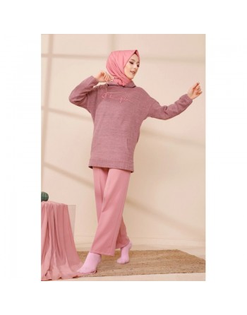 Sweat femme avec capuche brodé "Champion" (Vêtements Automne-Hiver) - Couleur saumon 