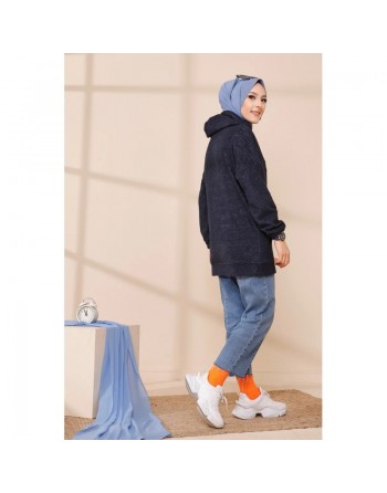Sweat femme avec capuche brodé "Champion" (Saison Automne Hiver) - Couleur bleu marine 