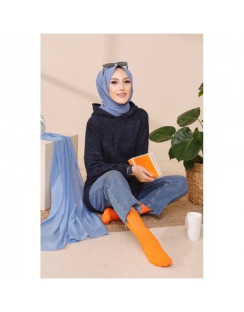 Sweat femme avec capuche brodé "Champion" (Saison Automne Hiver) - Couleur bleu marine 