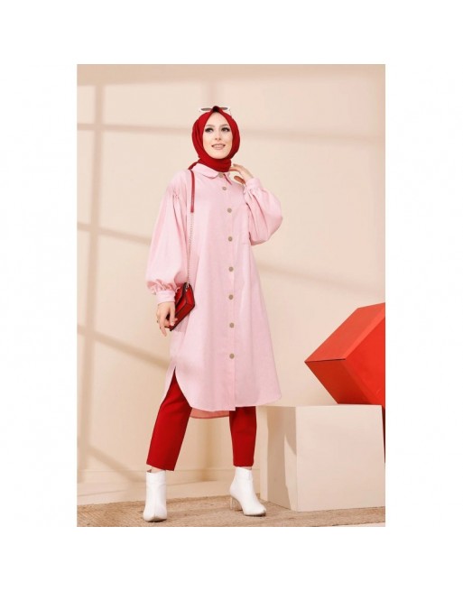 Chemise longue et ample pour femme (Vetement hijab tendance) - Couleur rose poudré Chemise longue et ample pour femme (Vetement hijab tendance) - Couleur rose poudré