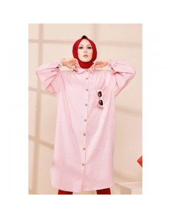 Chemise longue et ample pour femme (Vetement hijab tendance) - Couleur rose poudré 