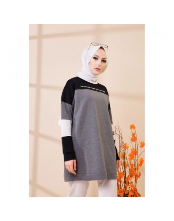 Tunique ample style décontracté et sport (Sweat Hijab moderne) - Couleur gris foncé 