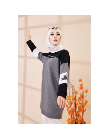 Tunique ample style décontracté et sport (Sweat Hijab moderne) - Couleur gris foncé 