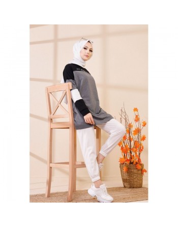 Tunique ample style décontracté et sport (Sweat Hijab moderne) - Couleur gris foncé 