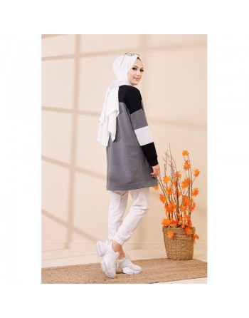 Tunique ample style décontracté et sport (Sweat Hijab moderne) - Couleur gris foncé 