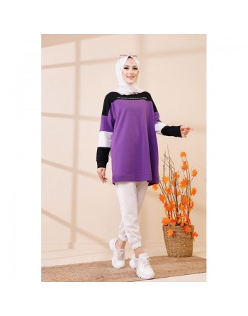 Tunique ample style moderne pour jeune femme (Haut de sport élégant et décontracté) - Couleur violet 