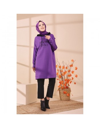 Tunique type sweat long à capuche (Vêtements décontractés et sport pour Hijab) - Couleur mauve 