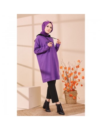 Tunique type sweat long à capuche (Vêtements décontractés et sport pour Hijab) - Couleur mauve 