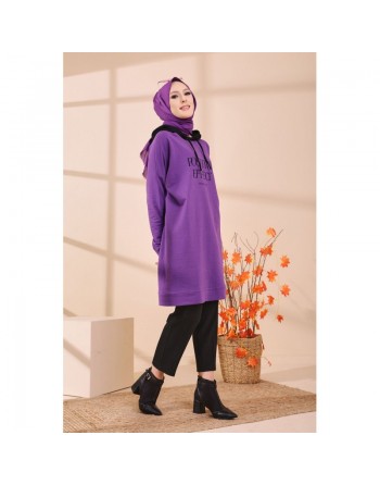 Tunique type sweat long à capuche (Vêtements décontractés et sport pour Hijab) - Couleur mauve 