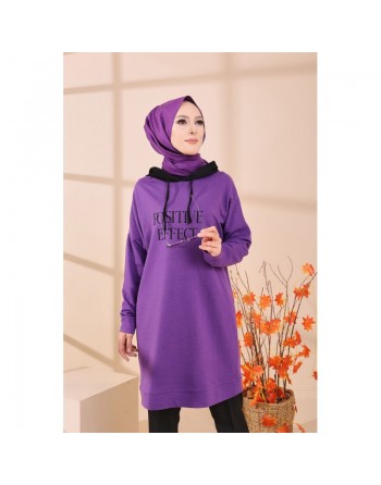 Tunique type sweat long à capuche (Vêtements décontractés et sport pour Hijab) - Couleur mauve 