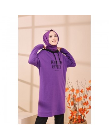 Tunique type sweat long à capuche (Vêtements décontractés et sport pour Hijab) - Couleur mauve 