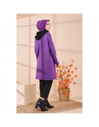 Tunique type sweat long à capuche (Vêtements décontractés et sport pour Hijab) - Couleur mauve 
