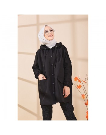 Imperméable large pour femme - Couleur noir 
