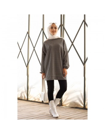Tunique noire et blanche pour femme (Vêtement Hijab pour Saison Automne-Hiver) - Motif noir et blanc 